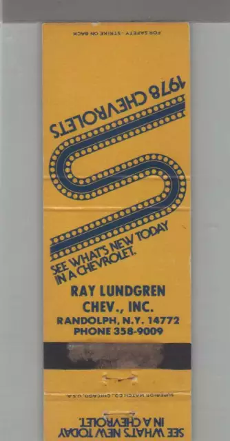 Matchbook Cover - 1978 Chevrolet Dealer - Ray Lundgren Chevy Randolph, NY