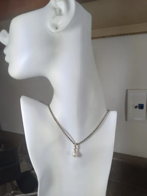 10K Gold White Freshwater Pearl and Diamond Enhancer Pendant