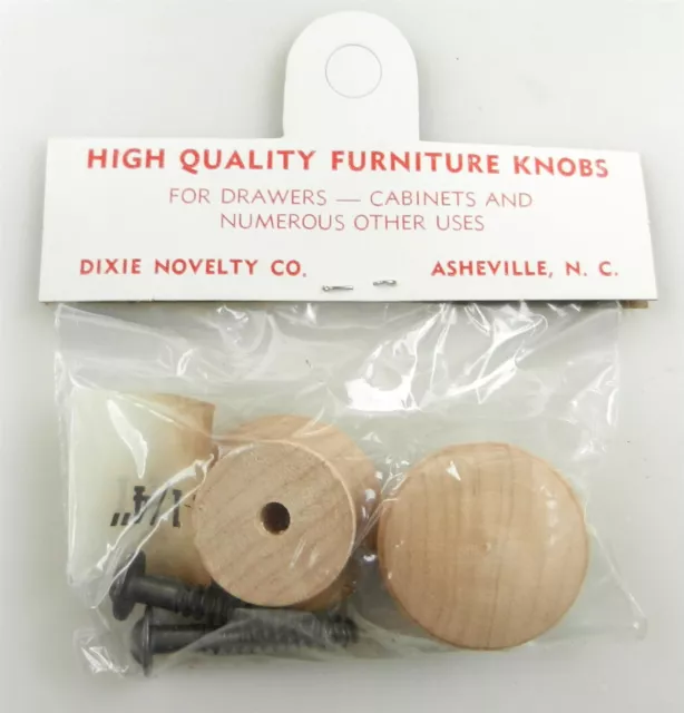 Dixie Novelty Co. 1-1/4" Wood Cabinet Drawer Knobs - 1 Pair w/ Screws - NIP ~ MS