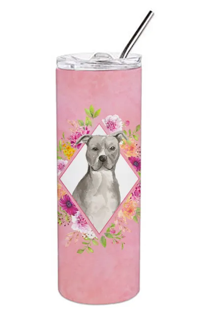 Blue Pit Bull Terrier Pink Flowers Stainless Steel 20 oz Tumbler CK4269TBL20