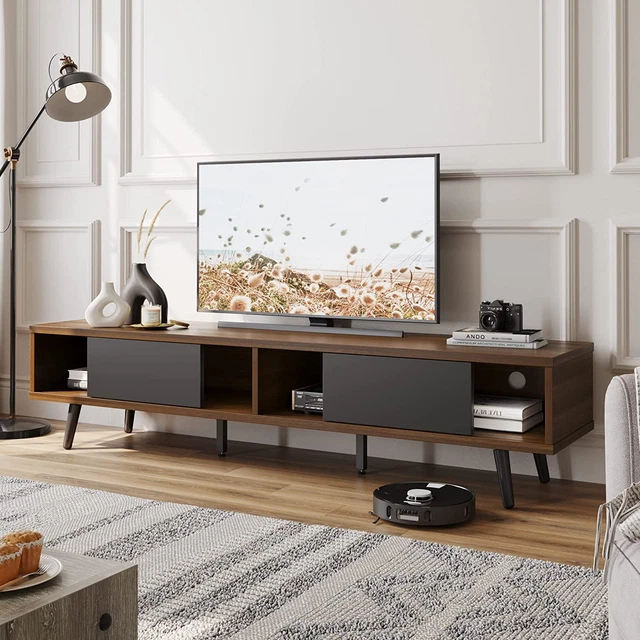 70 Inch Mid Century Modern TV Stand for 75 Inch TV, Low Profile TV Stand with St