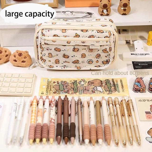 Pwzoax Capybara Stiftemappe – Mehrlagig, Großes Fassungsvermögen, Mit Accessoires, Wasserfest (Braun)