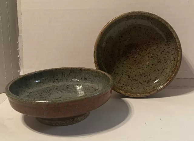 Studio Handmade Artisan Pottery Bowls Rustic Stoneware Asian Stamp