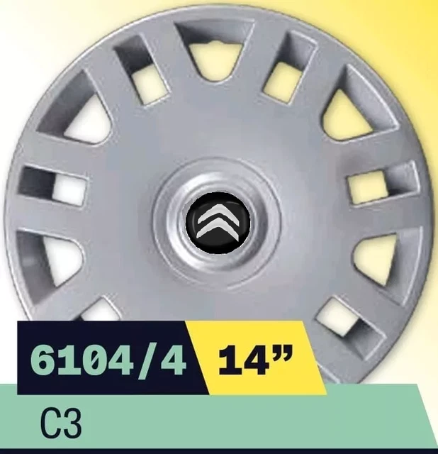 Kit 4 Enjoliveurs Adaptables 14 Pouces - Compatible Citroën C1 / Nemo - Look Sportif Non Origine, Montage Facile Avec Anneau Métallique