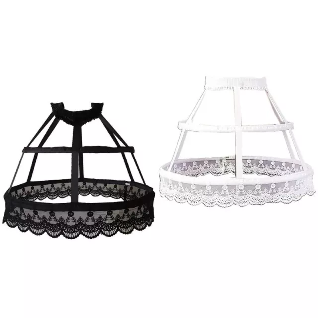 Women Victorian Petticoat 2 Hoops Crinoline Fishbone Cage Lace Underskirt 2