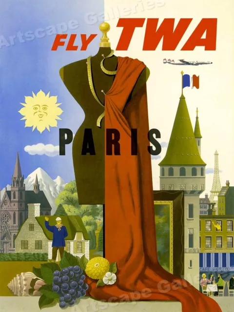 1950s “Fly TWA Paris” Vintage Style Air Travel Poster - 24x32