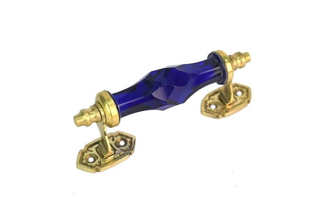 Vintage Style Blue Glass Door Pull Victorian Cut Glass Dresser Cupboard Handle