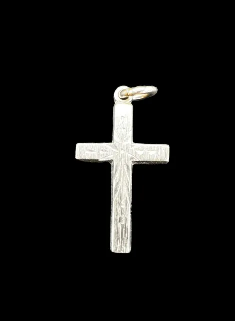 Vintage Sterling Silver Cross Charm | Diamond Cut Accents