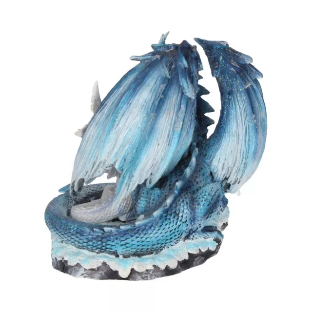 blaue Drachemutter mit weißen Drachenjunges 17 cm breit, Fantasy Drachen Figur 3