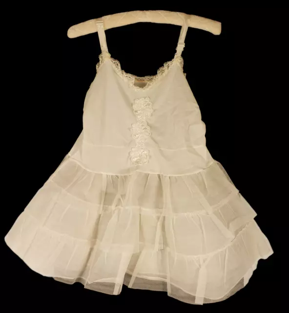 Vintage Child Young Girl Crinoline Petticoat Full Size 4-6 Lace Trim Tulle A37a