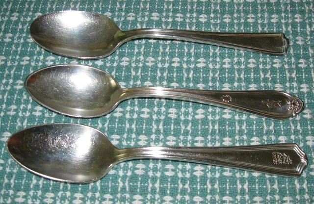 3 Hotel Silverplate Teaspoons Palmer House Chicago Mayflower Washington Hershey