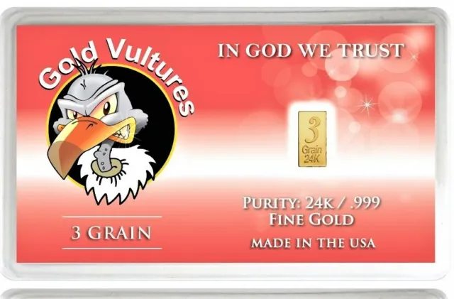 Gold Bullion Bar Gold Vultures Fine Pure Gold 999 24K 3 Grain B2