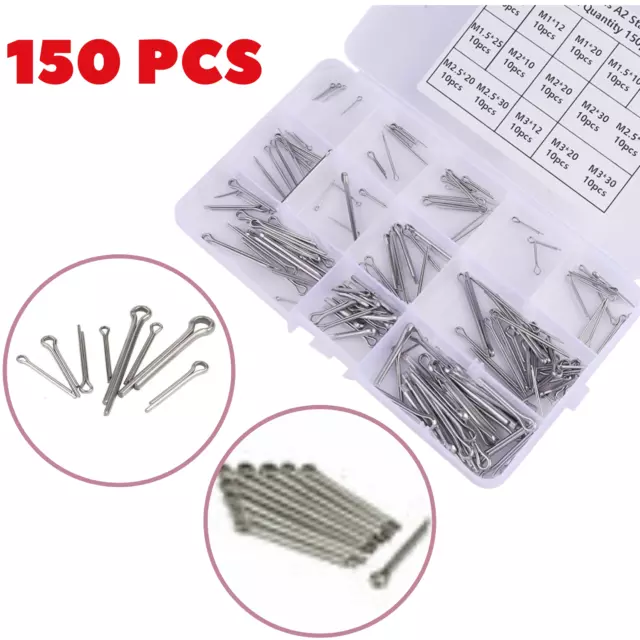 150Pcs Stainless Steel Assorted Split Cotter Pins 15 Kinds Size Kit Set with Box