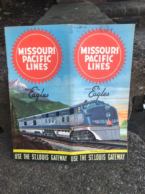 1955 Missouri Pacific Lines Railroad "Route of Eagles" Time Table Brochure