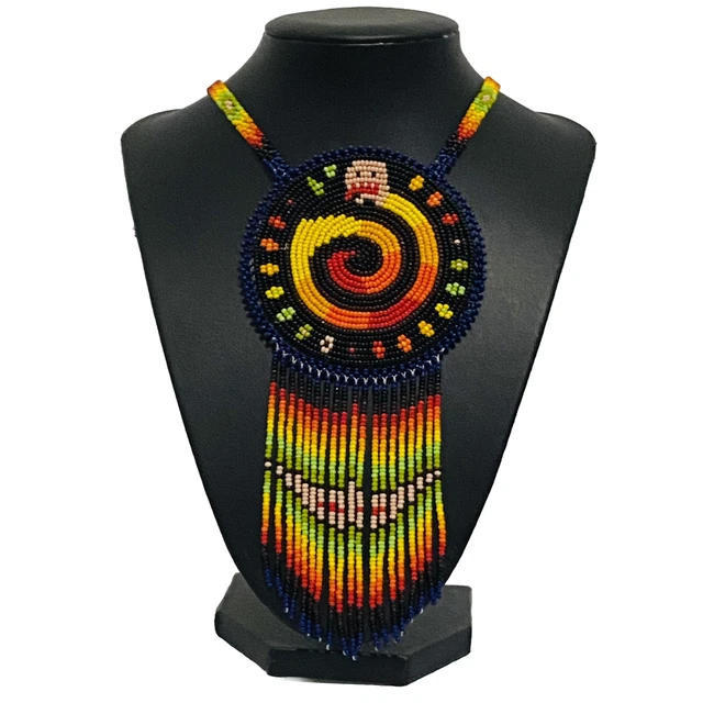 Huichol Indian Beaded Flower Necklace Handmade Mexican Folk Art