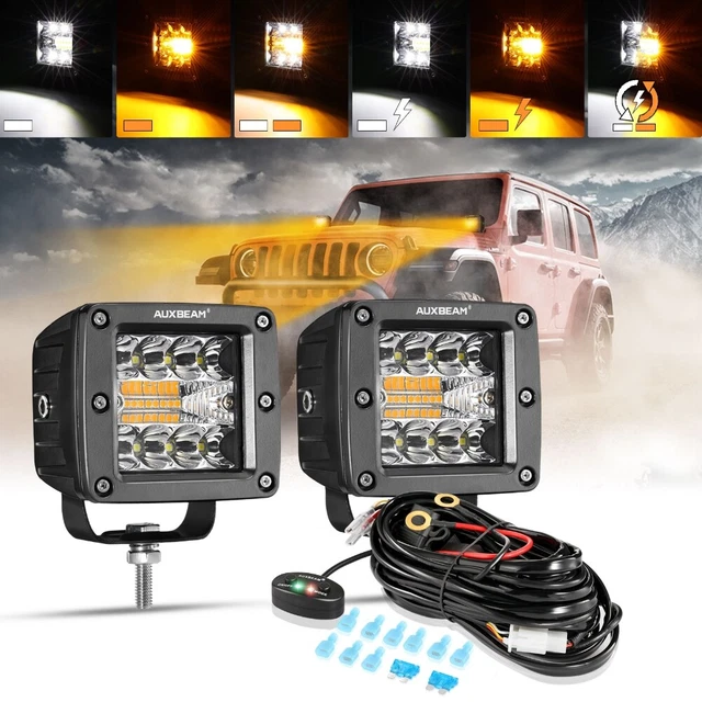 Auxbeam 3'' Cube Work Light with Strobe Spot Beam Amber White Led Pod for Truck