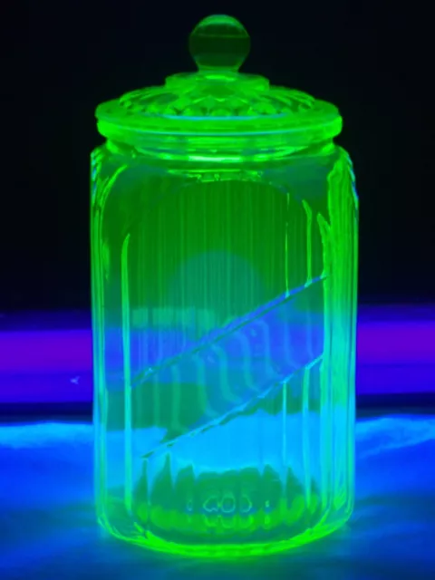 Uranium Vaseline Glass Canister Vintage 8 1/2" 1930's Depression Glass