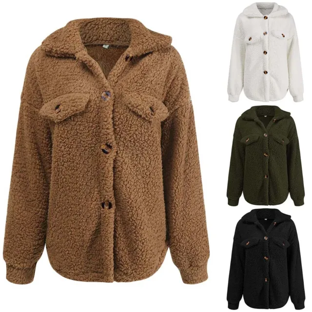 Womens Teddy Bear Fluffy Jacket Long Coat Winter Warm Fleece Cardigan Jumper Top