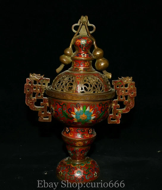 Qianlong Marked Old Cloisonne Enamel Bronze Gourds Flower Incense Burner Censer