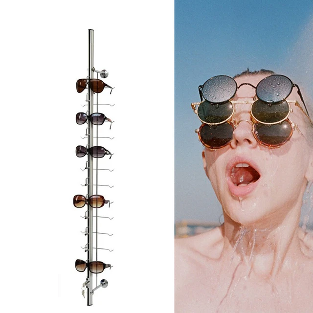 10pc Eyewear Sunglasses Eyeglasses Display Rod Stand w/Lock Wall-Mount 12 Frame