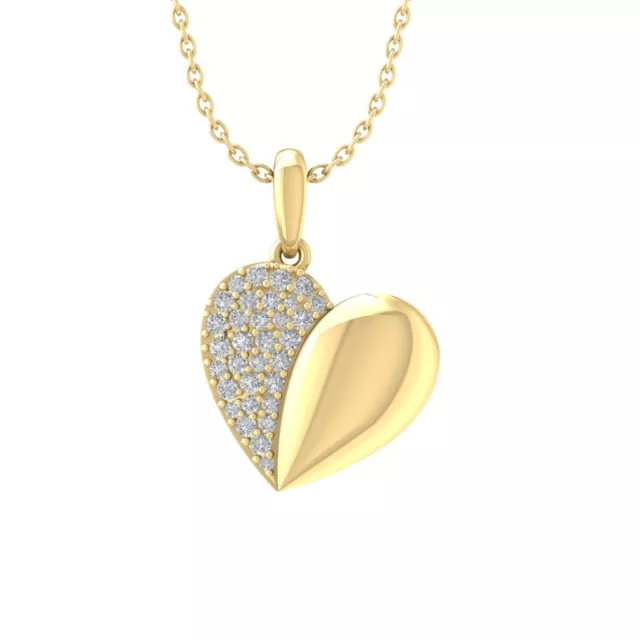 10K Yellow Gold 0.2Ct Diamond Heart Pendant Necklace with 18" Silver Cable Chain