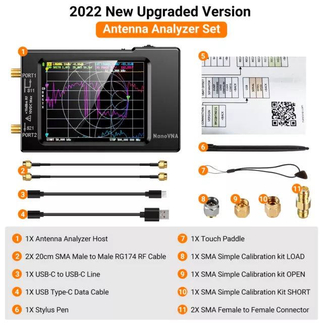 NanoVNA-H Vector Network Antenna Analyzer MF VHF UHF HF 10KHz-1.5GHz Analyzer