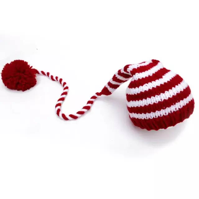 Infant Red/White Candy Cane Stripes with Long-Knot Beanie/Hat Newborns 2