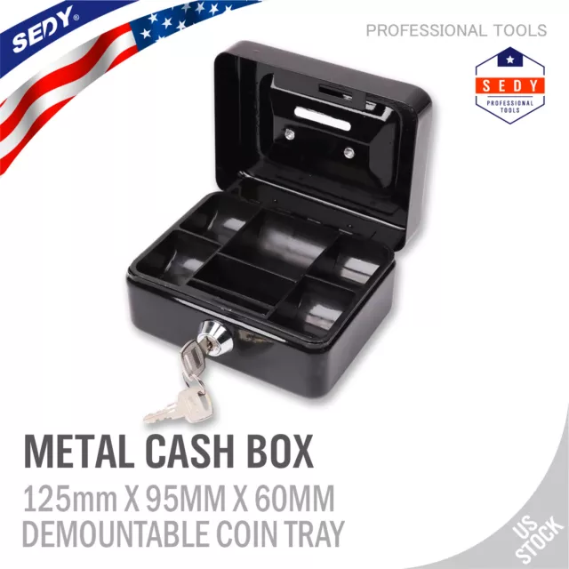 Locking Steel Cash Lock Box with Keys Security Money Tray Double Layer Small