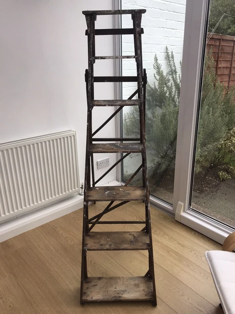 VINTAGE WOODEN STEP Ladder Hatherley 6 Tread Lattice Sides Circa 1919 ...