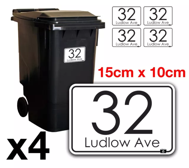 x4 WHEELIE BIN NUMBERS CUSTOM HOUSE AND ROAD STREET NAME STICKERS A6 - BN-27B