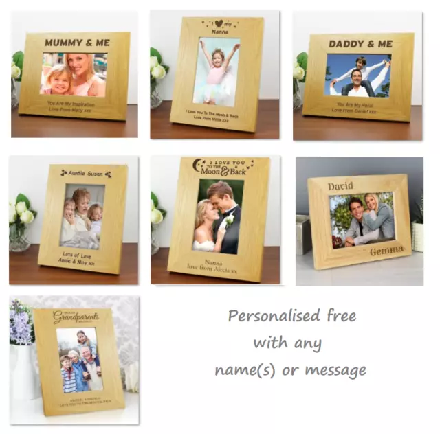 Personalised Engraved Oak Finish 6x4 4x6 Photo Picture Frame Keepsake Gift Wood