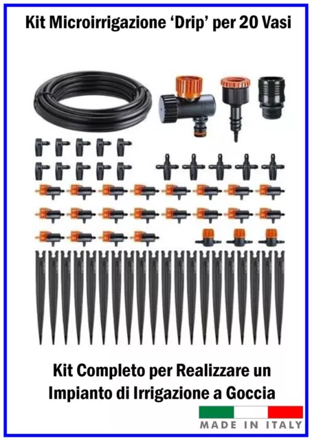 Kit Micro Irrigazione Tubo Ala Gocciolante a Goccia per Impianto 20 Vasi Piante