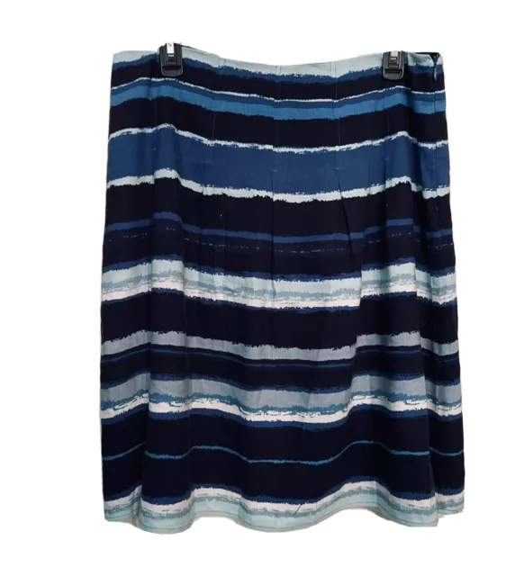 Calvin Klein Aline Skirt Linen Blend Pleated Knee Length Blue Striped Size 12
