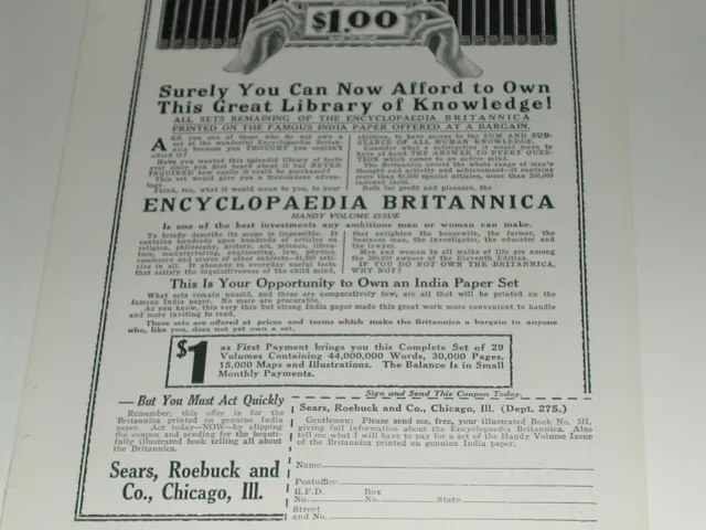 1920 Encyclopedia Britannica advertisement, Sears Roebuck 3