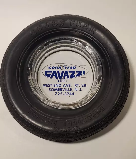 Vintage Good Year Blimp  Rubber Glass Tire Ashtray Gavazzi Somerville NJ