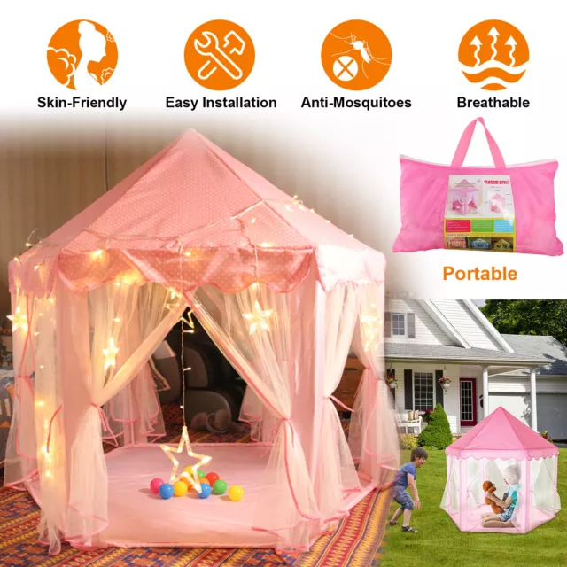 Girls Pink Princess Castle Cute Playhouse Children Kids Play Tent Outdoor Toys