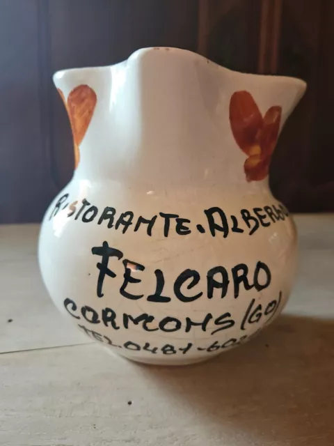 Brocca Caraffa Ceramica Italiana Dipinta A Mano Ristorante Felcaro Cormons -GO-