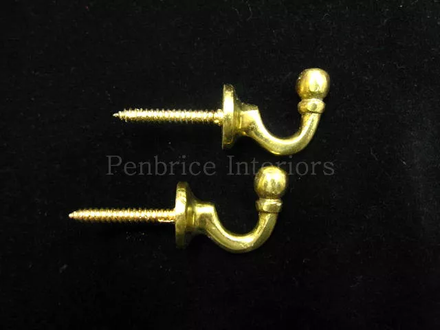 2 Brass ball curtain tassel hooks - small tieback tie back wall diy door hooks