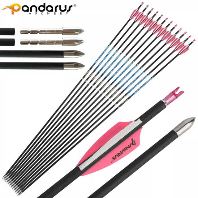 12X Pure Carbon Arrows SP200-1500 Inserts ID4.2mm Archery Bow Hunting PANDARUS