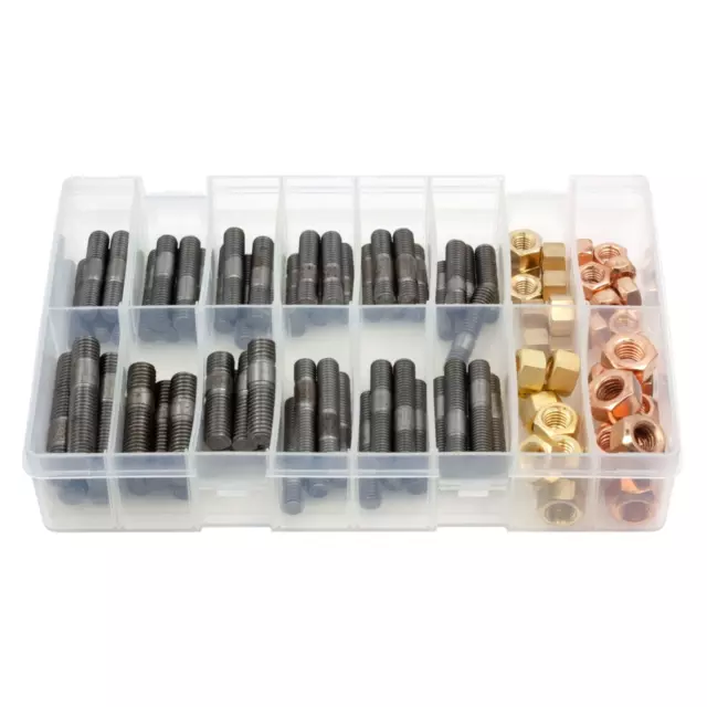 100Pcs Assorted Box of Metric Manifold Studs & Nuts For Variety of Cars