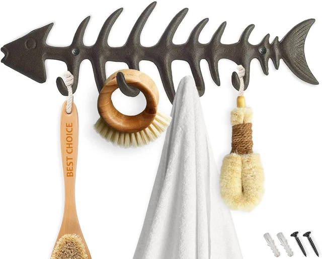 Fish Bone Wall Mount Towel Rack Cast Iron Key Ring Hook Coat Hat Antique Hanger