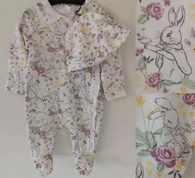 Beatrix Potter Peter Rabbit Sleepsuit with Hat Baby Girls BNWT