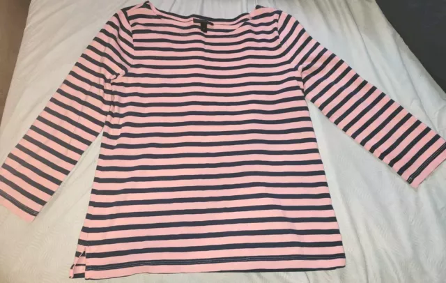 J. Crew Pink Navy Striped Tee T-Shirt Boatneck 3/4 Sleeve Nautical Womens Sz M
