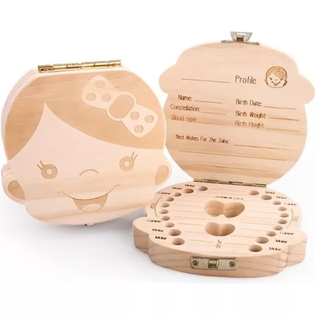 Boîte à dents de lait Organisateur de 20 dents Souvenir Enfant Bébé en pin