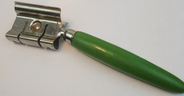 Vintage Ekco A&J Knife Sharpener Green Wood Handle 7"
