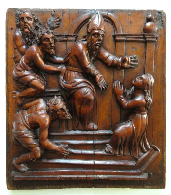 Bois - Très joli panneau sculpté sur bois - scène religieuse indienne