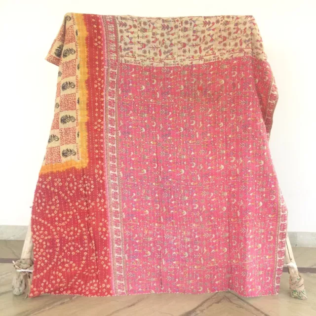 Camino de cama multicolor, colcha Kantha Vintage Ralli Gudari, colchas dobles