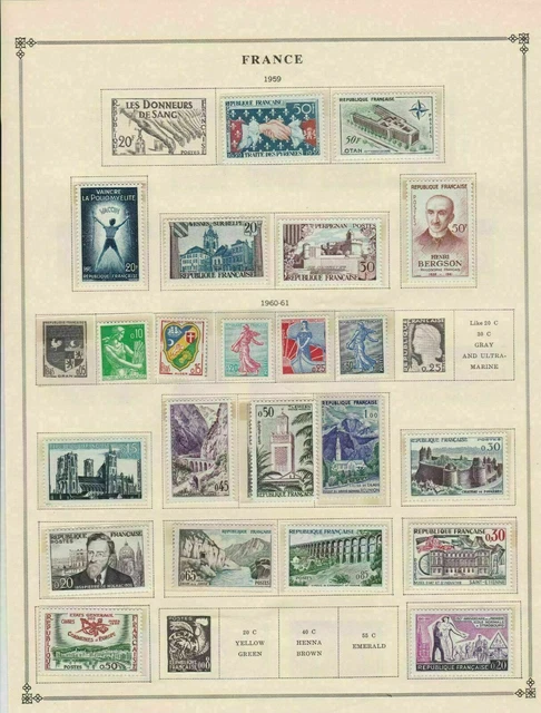 france 1959 stamps page mounted mint & used ref 17496