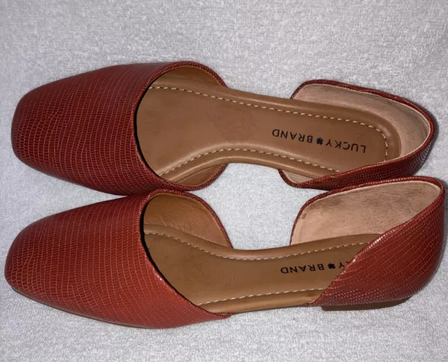 Lucky Brand LK Drowe Slip On Burnt Orange Textured Leather Flats Size 9.5 M