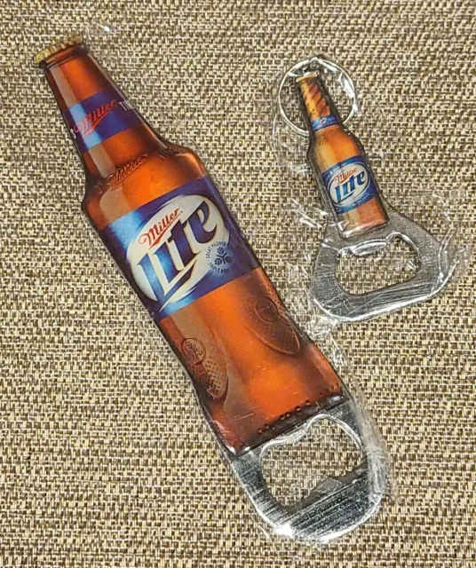 NEW Miller Lite 2 Pieces Bottle Openers Metal 1 Keychain 1 Full Size Miller Beer 2